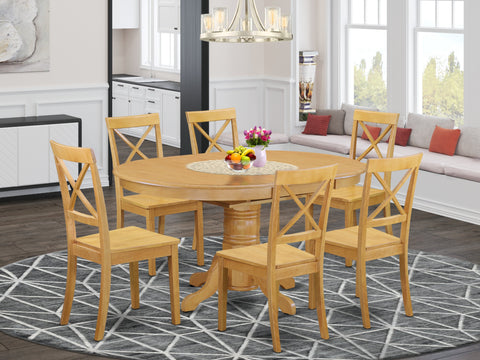 East West Furniture AVBO7-OAK-W 7 Piece Dining Room Table Set Consist of an Oval Kitchen Table with Butterfly Leaf and 6 Dining Chairs, 42x60 Inch, Oak