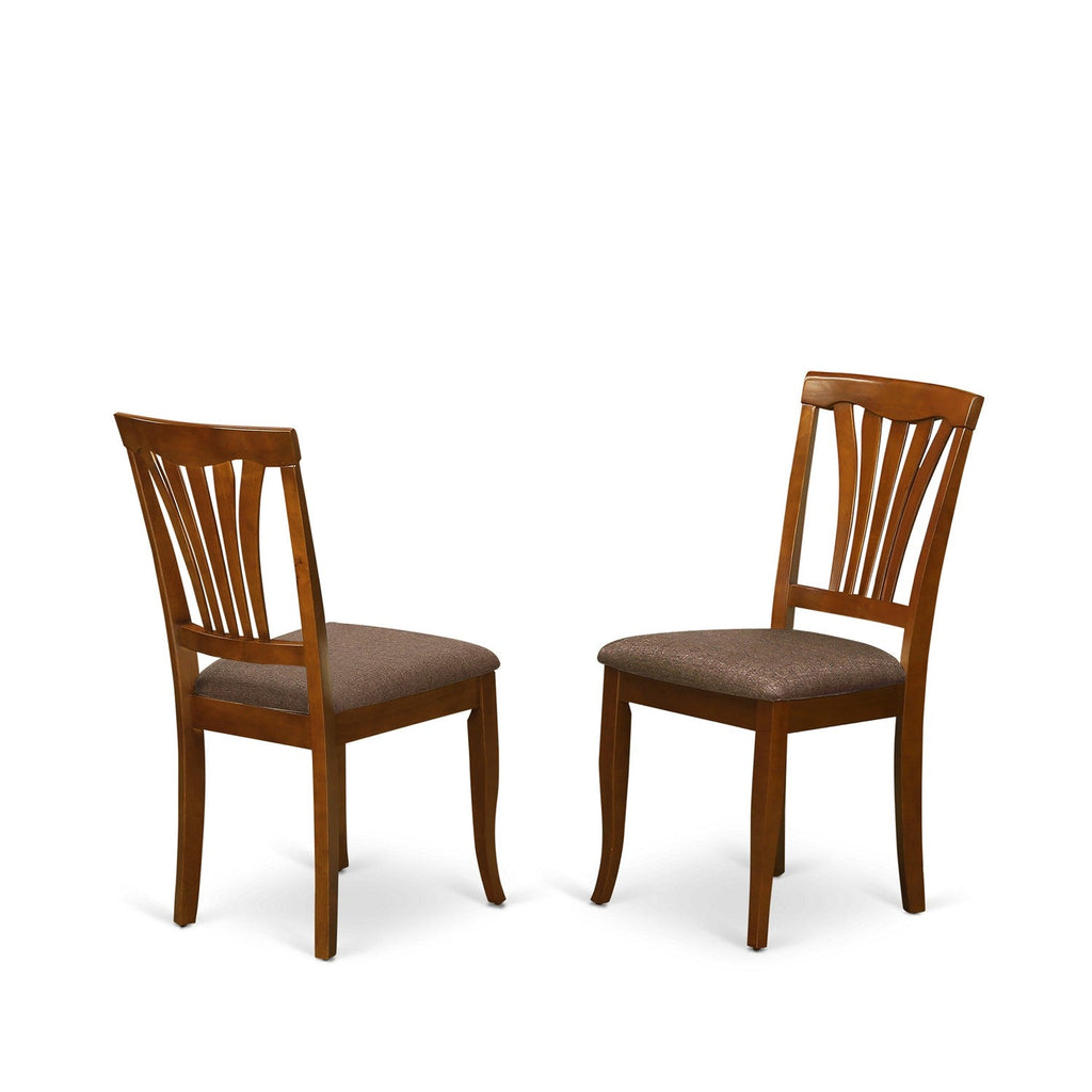 El juego de mesa de comedor East West Furniture PFAV9-SBR-C de 9 piezas incluye una mesa de cocina cuadrada con diseño de hojas de mariposa y 8 sillas de comedor tapizadas en tela de lino.