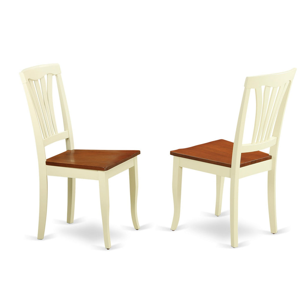 East West Furniture AVC-WHI-W Avon Kitchen Dining Chairs - Slat Back Solid Wood Seat Chairs, Set of 2, Buttermilk & Cherry