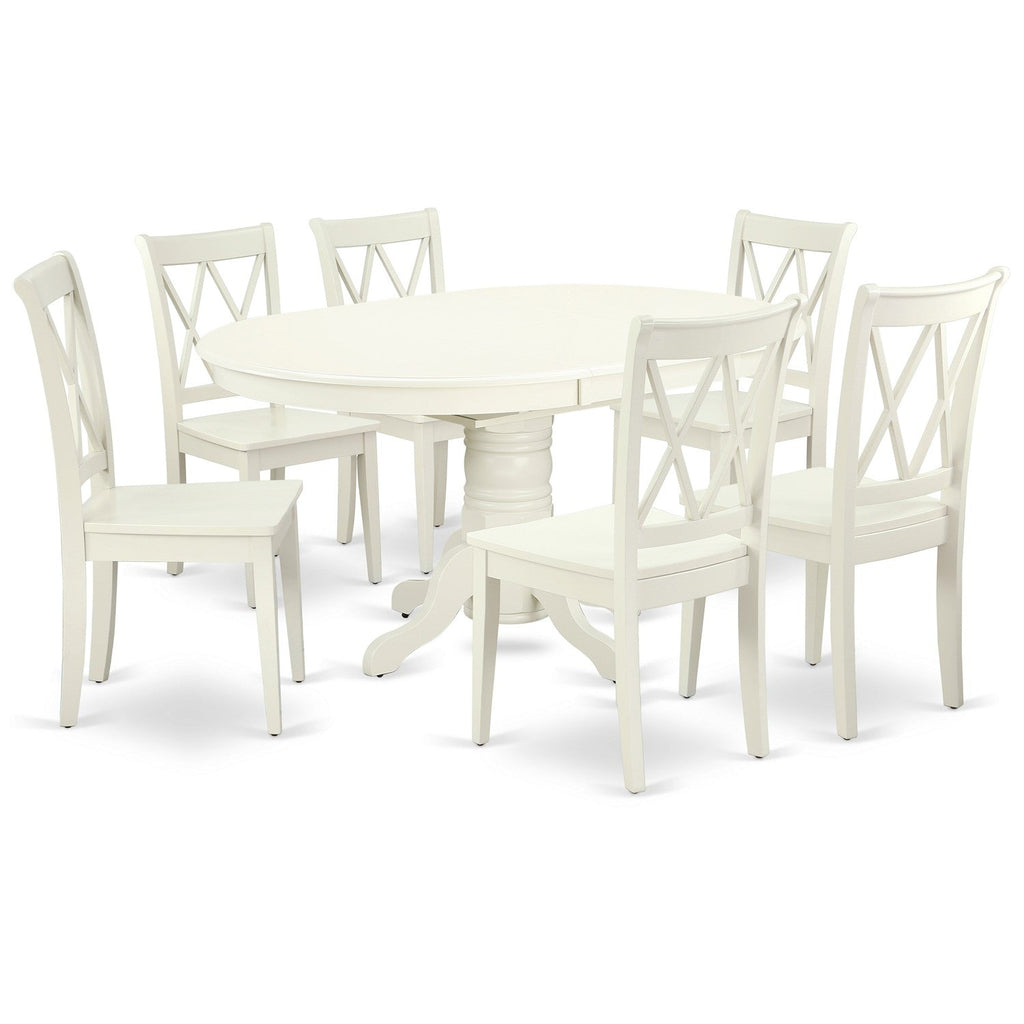East West Furniture AVCL7-LWH-W 7 Piece Dining Table Set Consist of an Oval Wooden Table with Butterfly Leaf and 6 Dining Room Chairs, 42x60 Inch, Linen White