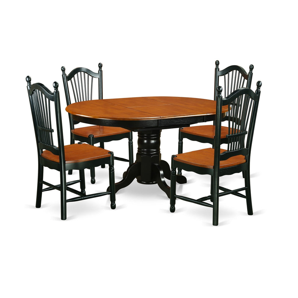 El juego de muebles de comedor de 5 piezas East West Furniture AVDO5-BCH-W incluye una mesa ovalada de madera con hojas de mariposa y 4 sillas de comedor de cocina.