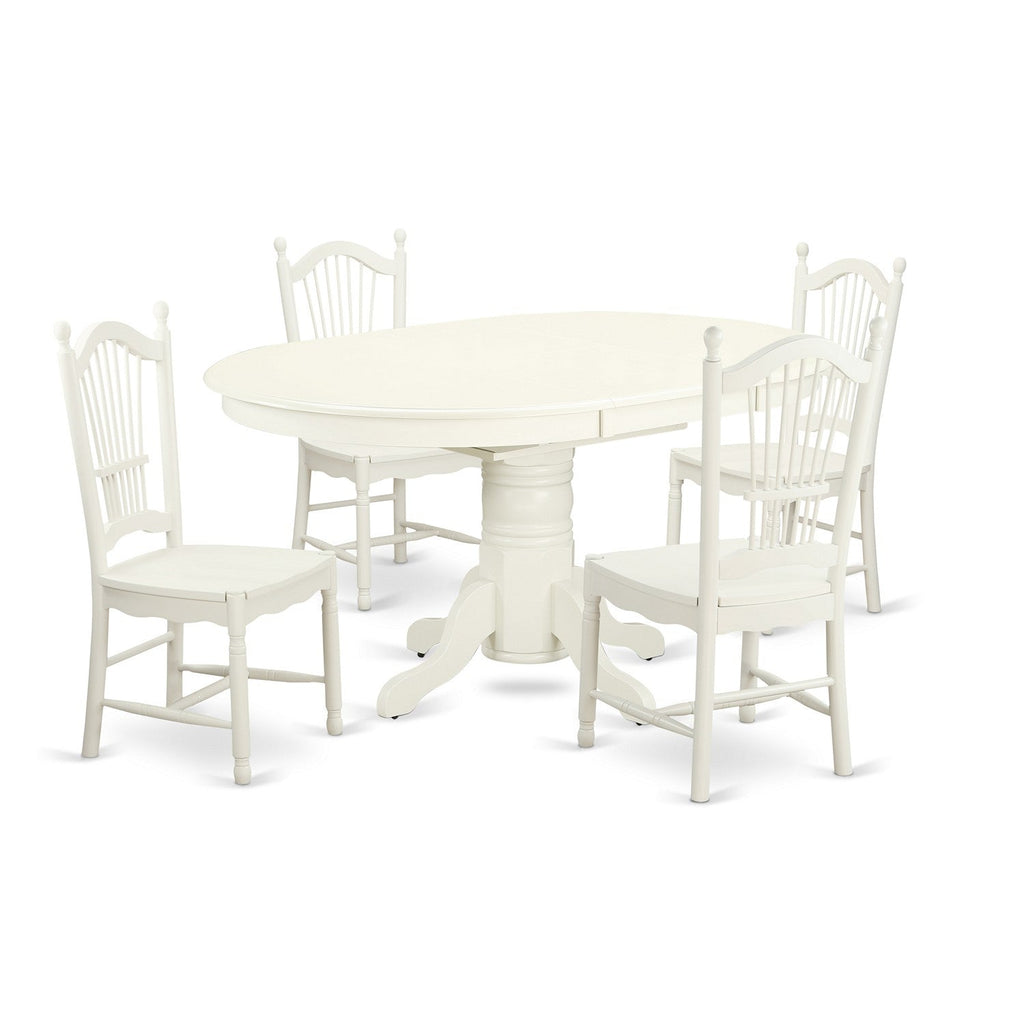El juego de muebles de comedor de 5 piezas East West Furniture AVDO5-LWH-W incluye una mesa de cocina ovalada con hojas de mariposa y 4 sillas de comedor.