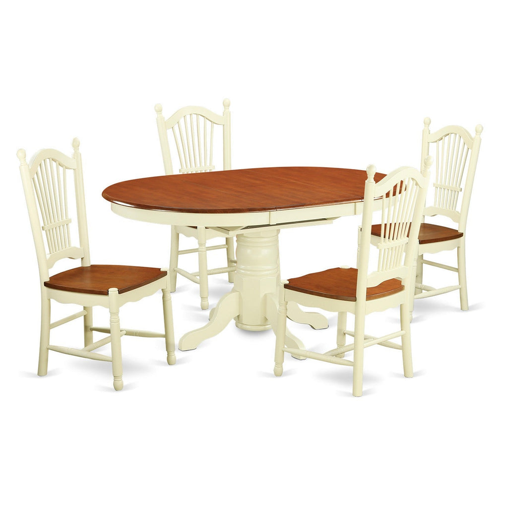 East West Furniture AVDO5-WHI-W 5 Piece Kitchen Table Set for 4 Includes an Oval Dining Room Table with Butterfly Leaf and 4 Dining Chairs, 42x60 Inch, Buttermilk & Cherry