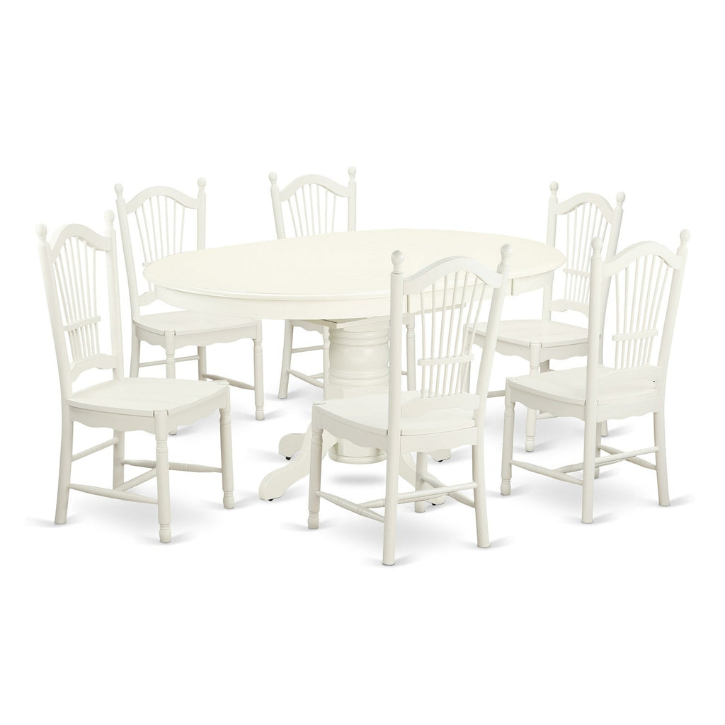 East West Furniture AVDO7-LWH-W 7 Piece Kitchen Table & Chairs Set Consist of an Oval Dining Room Table with Butterfly Leaf and 6 Dining Chairs, 42x60 Inch, Linen White