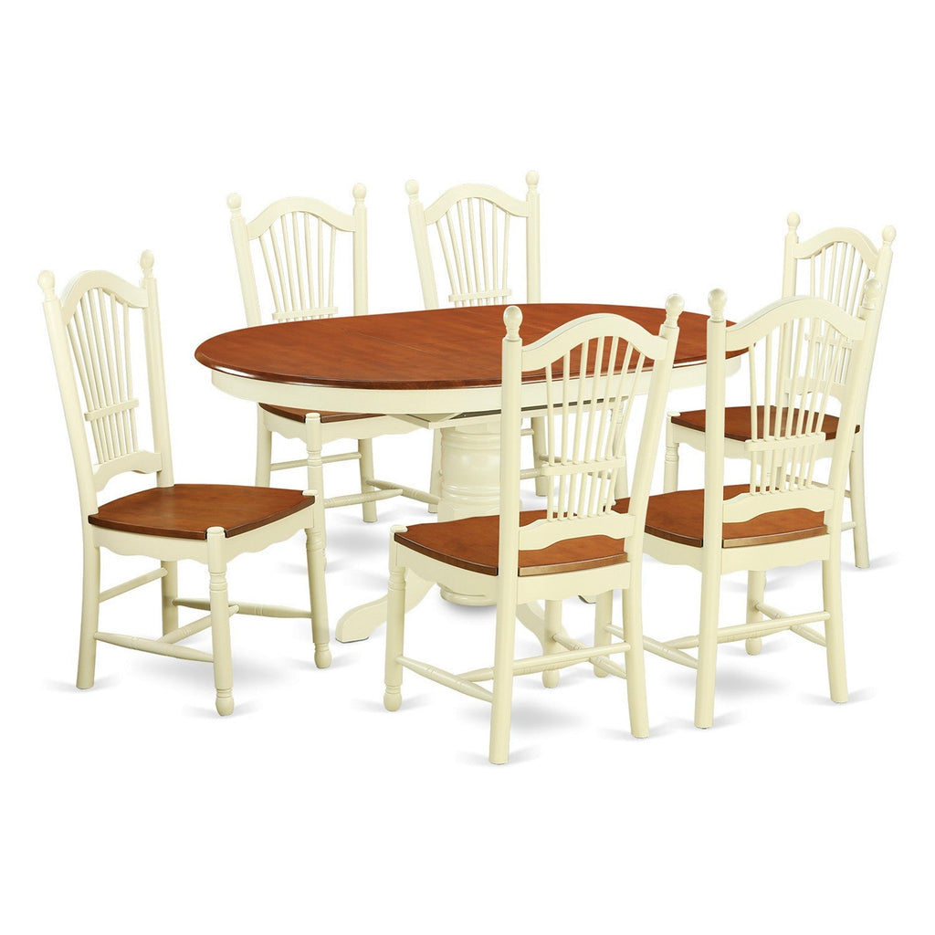 East West Furniture AVDO7-WHI-W 7 Piece Modern Dining Table Set Consist of an Oval Wooden Table with Butterfly Leaf and 6 Dining Chairs, 42x60 Inch, Buttermilk & Cherry