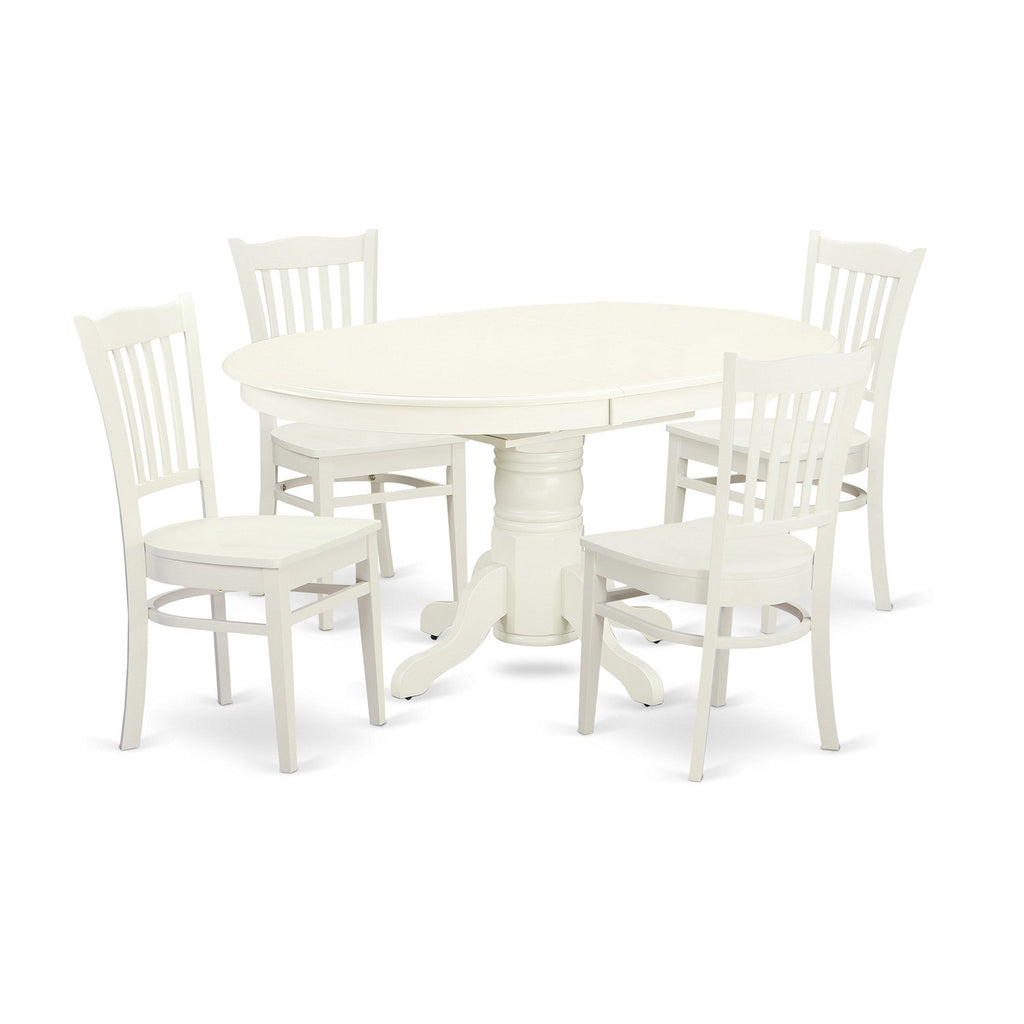 Juego de comedor East West Furniture AVGR5-LWH-W de 5 piezas para 4 personas. Incluye una mesa de comedor ovalada con diseño de hojas de mariposa y 4 sillas de comedor de cocina.