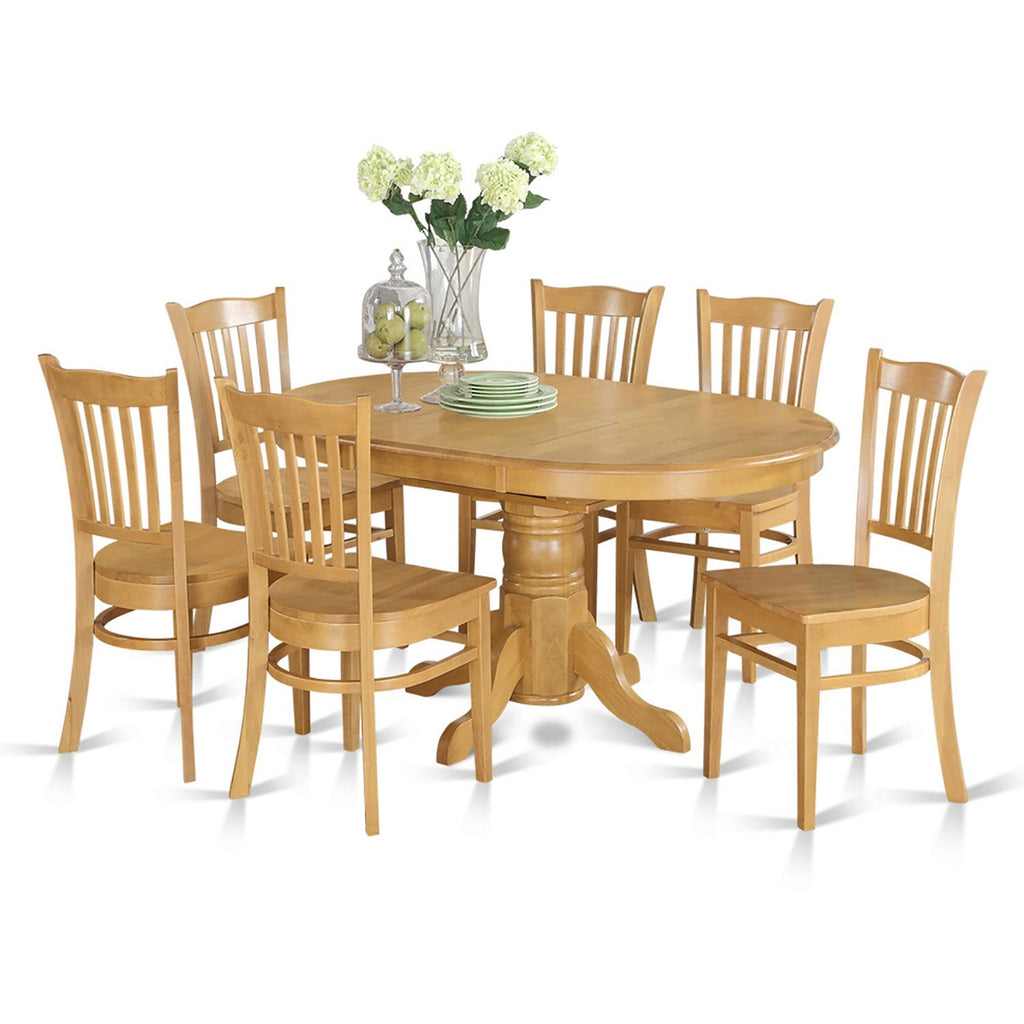 East West Furniture AVGR7-OAK-W 7 Piece Dining Table Set Consist of an Oval Dining Room Table with Butterfly Leaf and 6 Wood Seat Chairs, 42x60 Inch, Oak