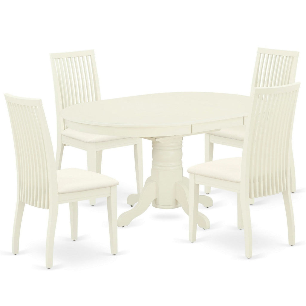 East West Furniture AVIP5-LWH-C 5 Piece Dinette Set for 4 Includes an Oval Dining Room Table with Butterfly Leaf and 4 Linen Fabric Kitchen Dining Chairs