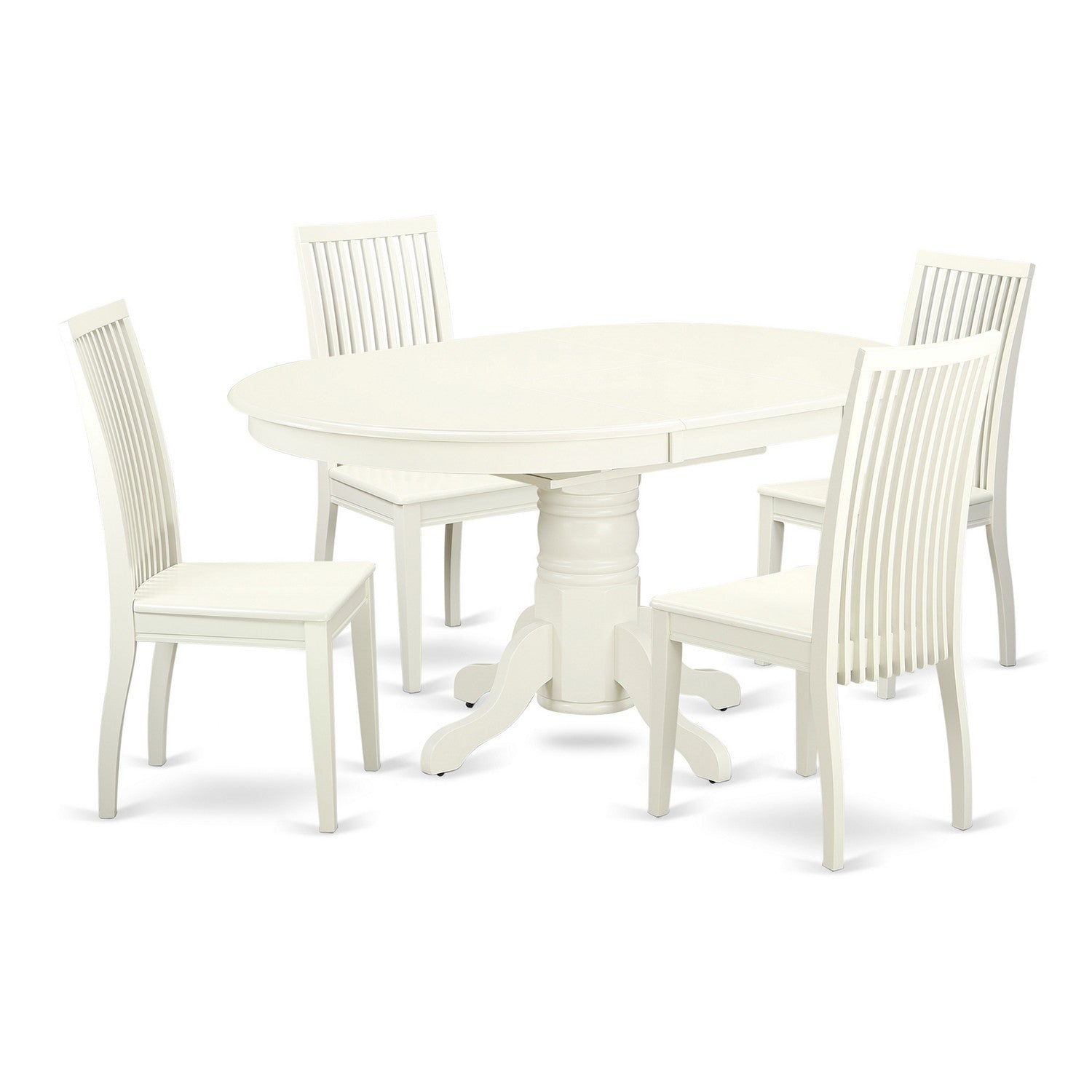 Juego de mesa de cocina de 5 piezas East West Furniture AVIP5-LWH-W para 4 personas. Incluye una mesa de comedor ovalada con diseño de hojas de mariposa y 4 sillas de comedor.