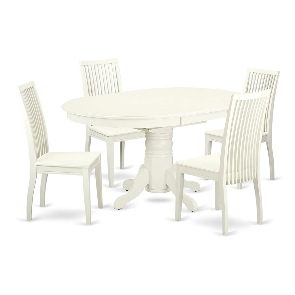 East West Furniture AVIP5-LWH-W 5 Piece Kitchen Table Set for 4 Includes an Oval Dining Room Table with Butterfly Leaf and 4 Dining Chairs