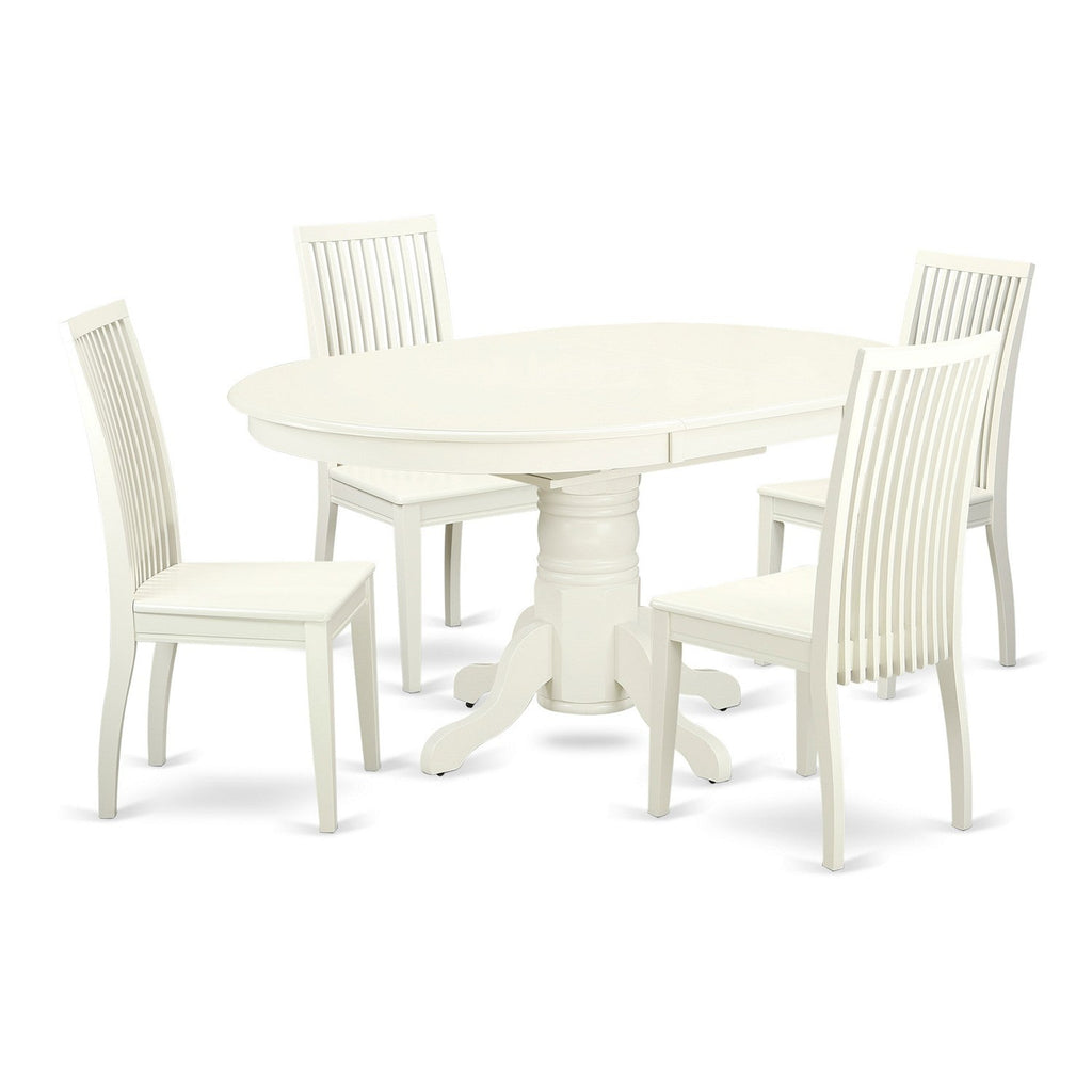 East West Furniture AVIP5-LWH-W 5 Piece Kitchen Table Set for 4 Includes an Oval Dining Room Table with Butterfly Leaf and 4 Dining Chairs, 42x60 Inch, Linen White