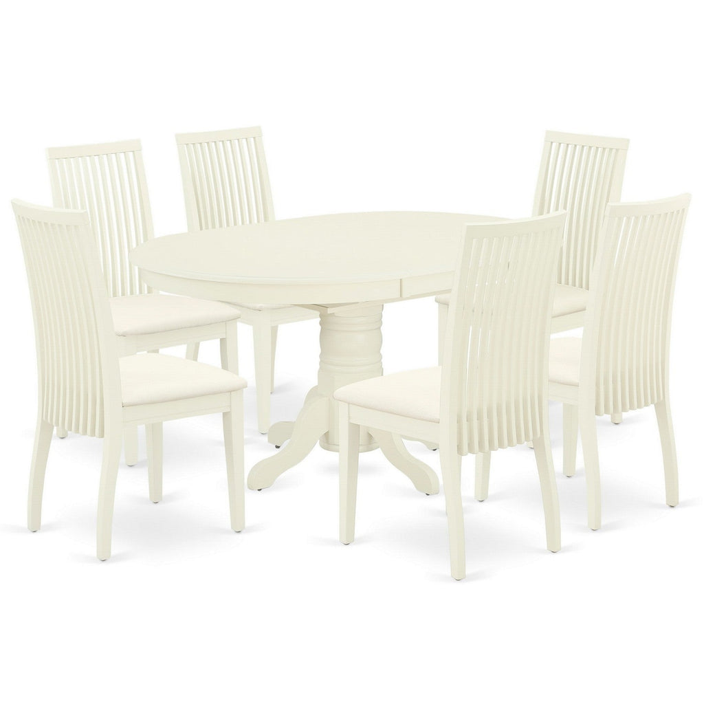 East West Furniture AVIP7-LWH-C 7 Piece Kitchen Table & Chairs Set Consist of an Oval Dining Room Table with Butterfly Leaf and 6 Linen Fabric Upholstered Chairs