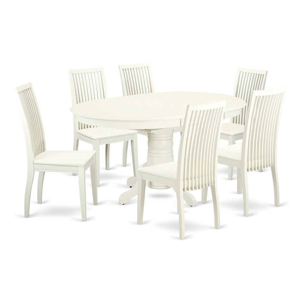East West Furniture AVIP7-LWH-W 7 Piece Dining Room Table Set Consist of an Oval Wooden Table with Butterfly Leaf and 6 Kitchen Dining Chairs, 42x60 Inch, Linen White