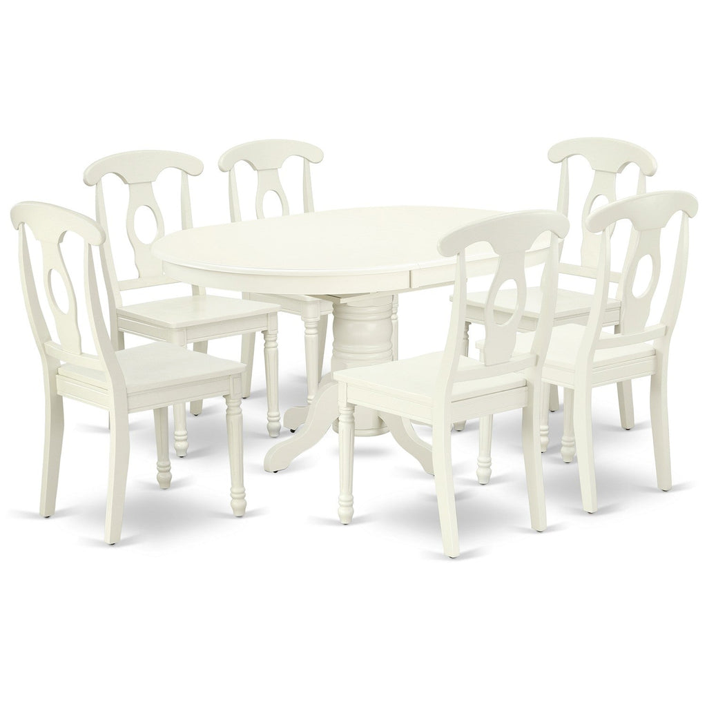 East West Furniture AVKE7-LWH-W 7 Piece Dining Table Set Consist of an Oval Dining Room Table with Butterfly Leaf and 6 Wood Seat Chairs