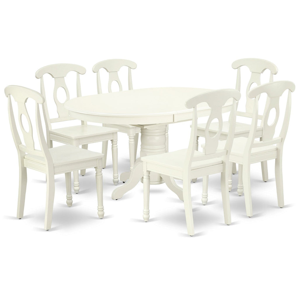 East West Furniture AVKE7-LWH-W 7 Piece Dining Table Set Consist of an Oval Dining Room Table with Butterfly Leaf and 6 Wood Seat Chairs, 42x60 Inch, Linen White