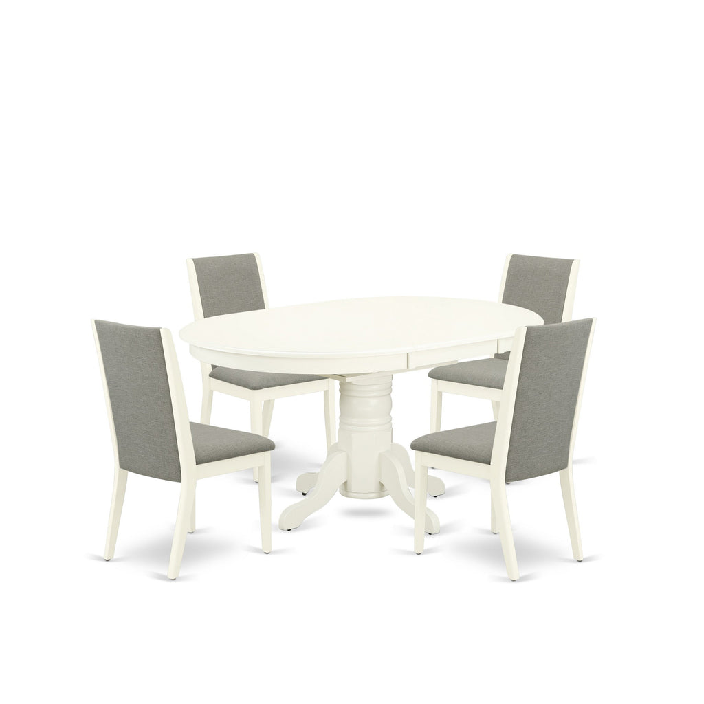 East West Furniture AVLA5-LWH-06 5 Piece Dining Table Set Includes an Oval Wooden Table with Butterfly Leaf and 4 Shitake Linen Fabric Parson Dining Room Chairs, 42x60 Inch, Linen White