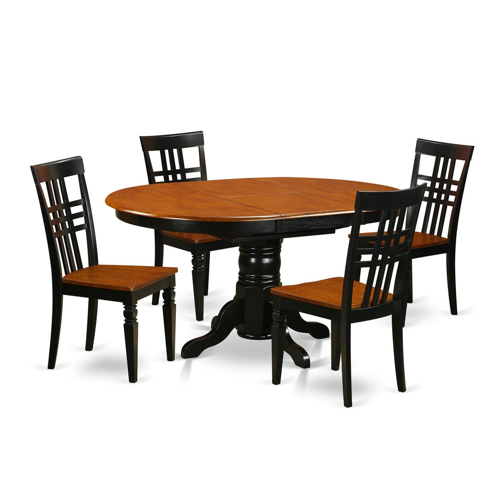 East West Furniture AVLG5-BCH-W 5 Piece Dining Table Set for 4 Includes an Oval Kitchen Table with Butterfly Leaf and 4 Dining Room Chairs, 42x60 Inch, Black & Cherry