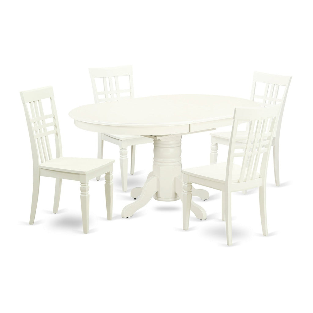 Juego de comedor East West Furniture AVLG5-LWH-W de 5 piezas para 4 personas. Incluye una mesa de comedor ovalada con hojas de mariposa y 4 sillas de comedor.