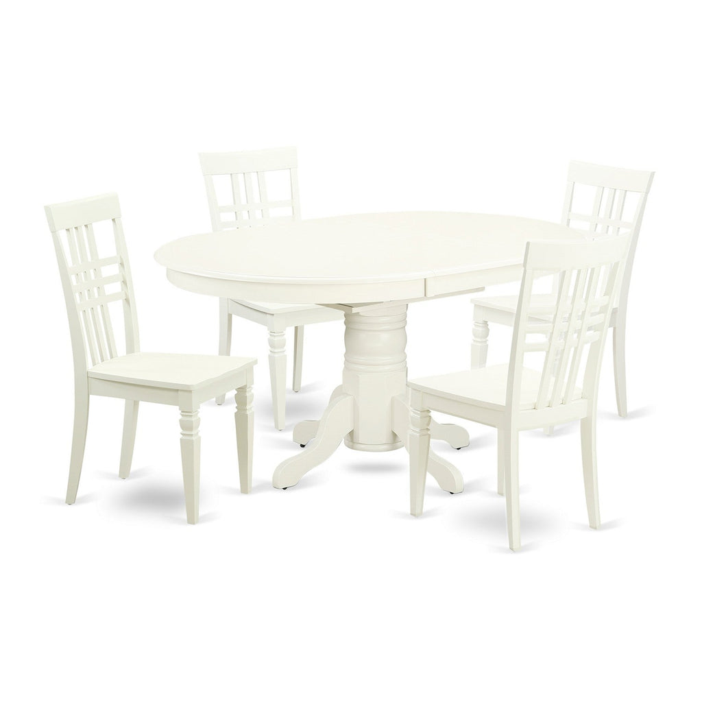 East West Furniture AVLG5-LWH-W 5 Piece Dinette Set for 4 Includes an Oval Dining Table with Butterfly Leaf and 4 Dining Room Chairs, 42x60 Inch, Linen White