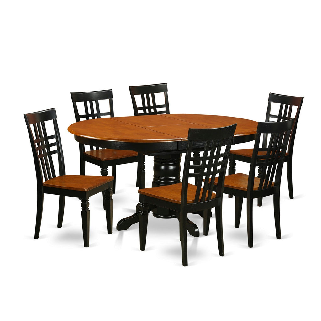 Juego de comedor de 7 piezas East West Furniture AVLG7-BCH-W compuesto por una mesa de comedor ovalada con hojas de mariposa y 6 sillas de cocina.