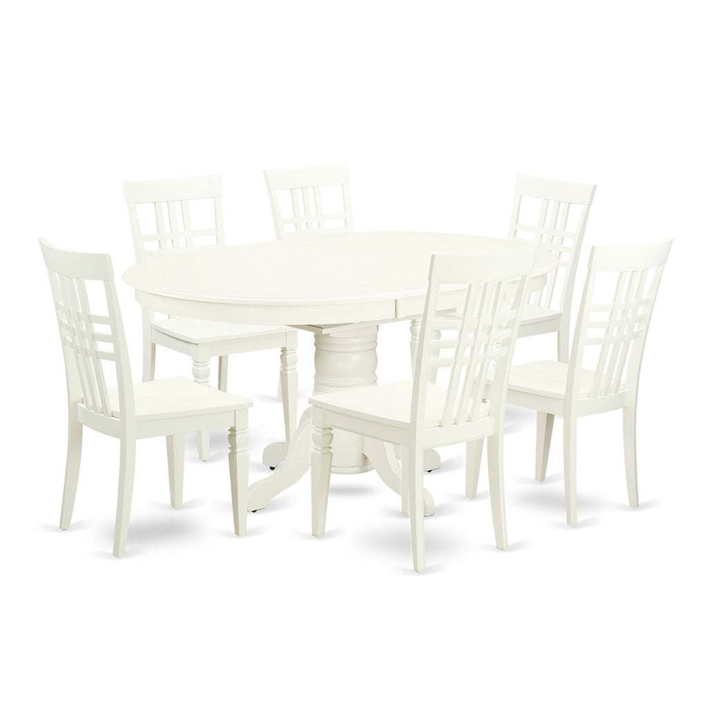 East West Furniture AVLG7-LWH-W 7 Piece Dining Table Set Consist of an Oval Dining Room Table with Butterfly Leaf and 6 Wood Seat Chairs
