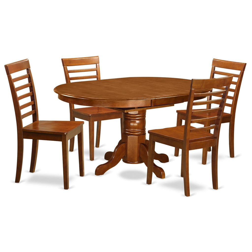 East West Furniture AVML5-SBR-W 5 Piece Dining Room Table Set Includes an Oval Kitchen Table with Butterfly Leaf and 4 Dining Chairs