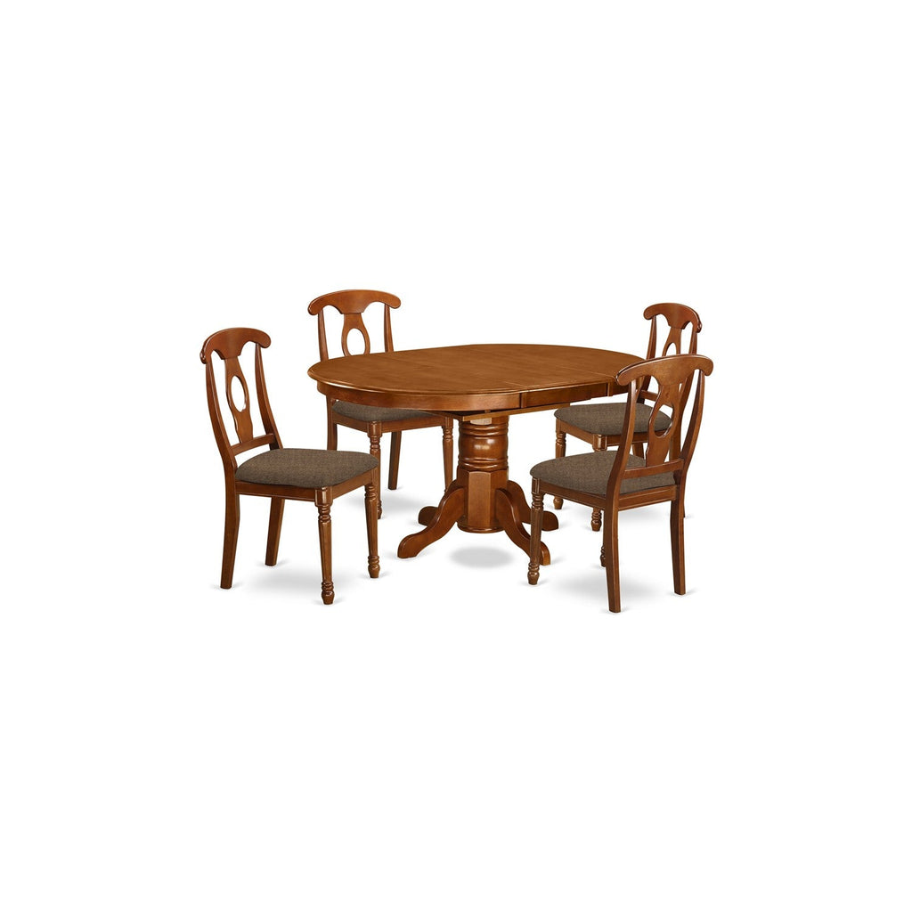 East West Furniture AVNA5-SBR-C 5 Piece Dining Table Set for 4 Includes an Oval Kitchen Table with Butterfly Leaf and 4 Linen Fabric Kitchen Dining Chairs, 42x60 Inch, Saddle Brown