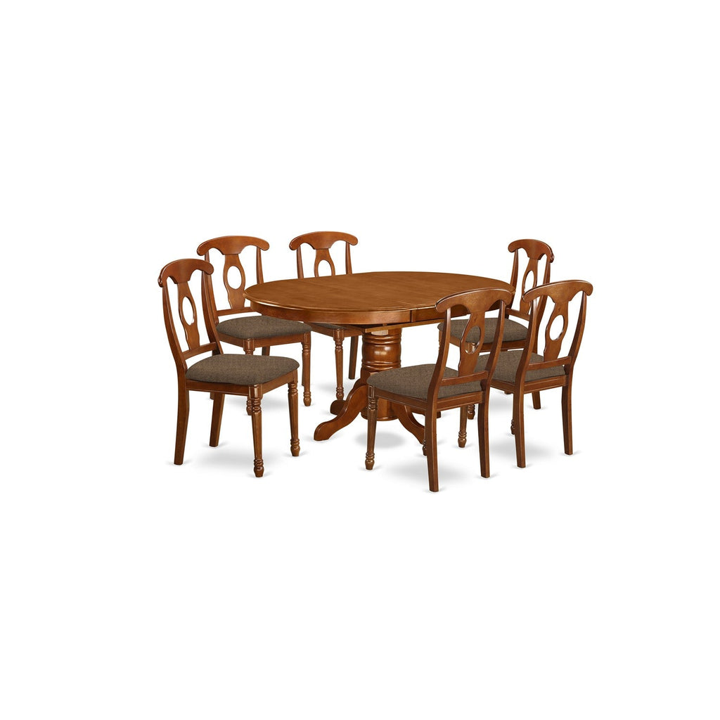 East West Furniture AVNA7-SBR-C 7 Piece Modern Dining Table Set Consist of an Oval Wooden Table with Butterfly Leaf and 6 Linen Fabric Upholstered Dining Chairs