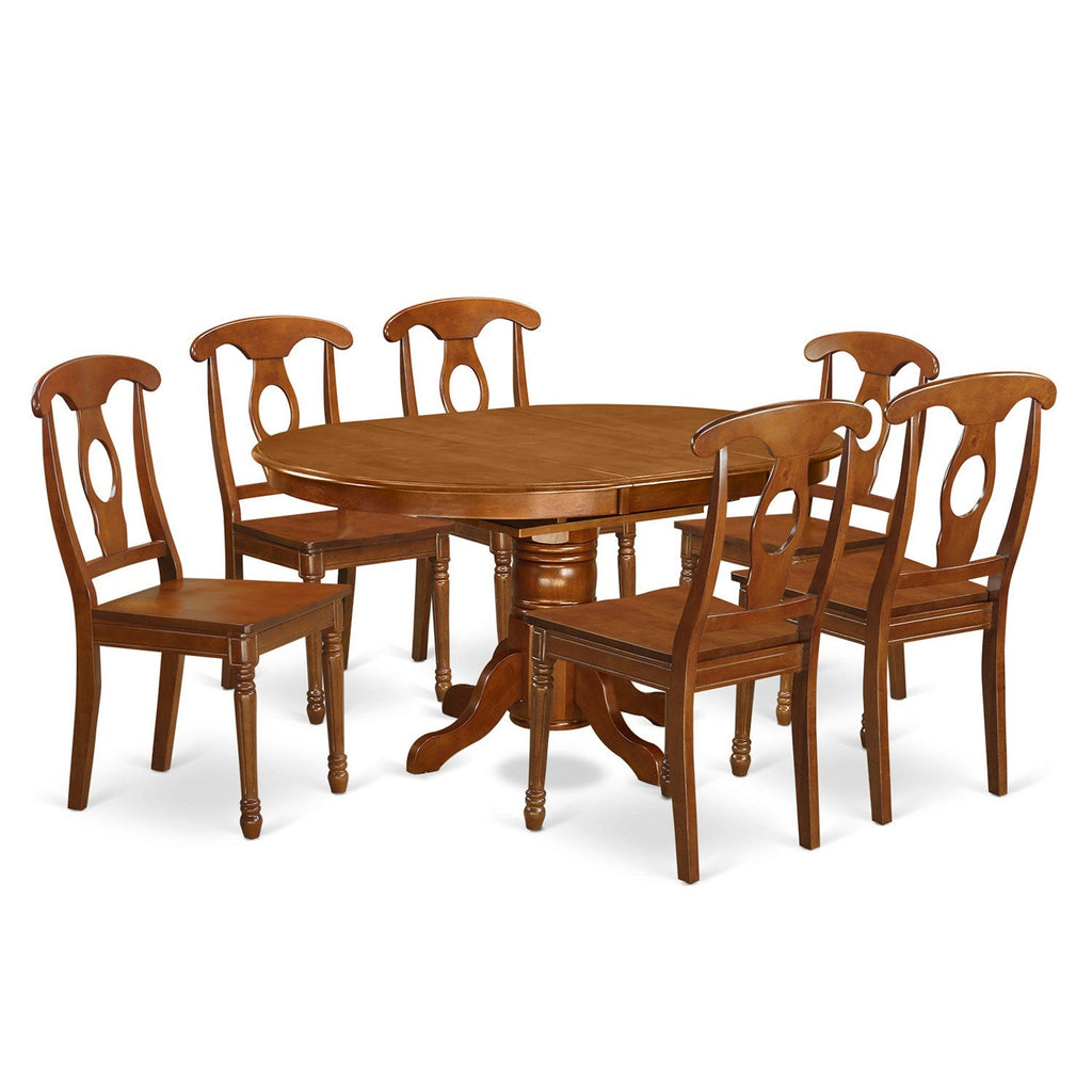 East West Furniture AVNA7-SBR-W 7 Piece Dining Table Set Consist of an Oval Wooden Table with Butterfly Leaf and 6 Dining Room Chairs