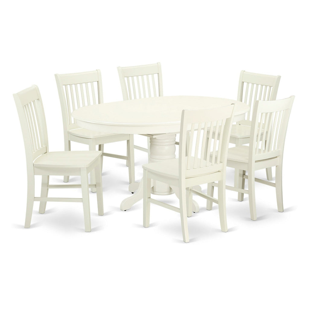 Juego de comedor de 7 piezas East West Furniture AVNO7-LWH-W compuesto por una mesa de comedor ovalada con hojas de mariposa y 6 sillas de cocina.