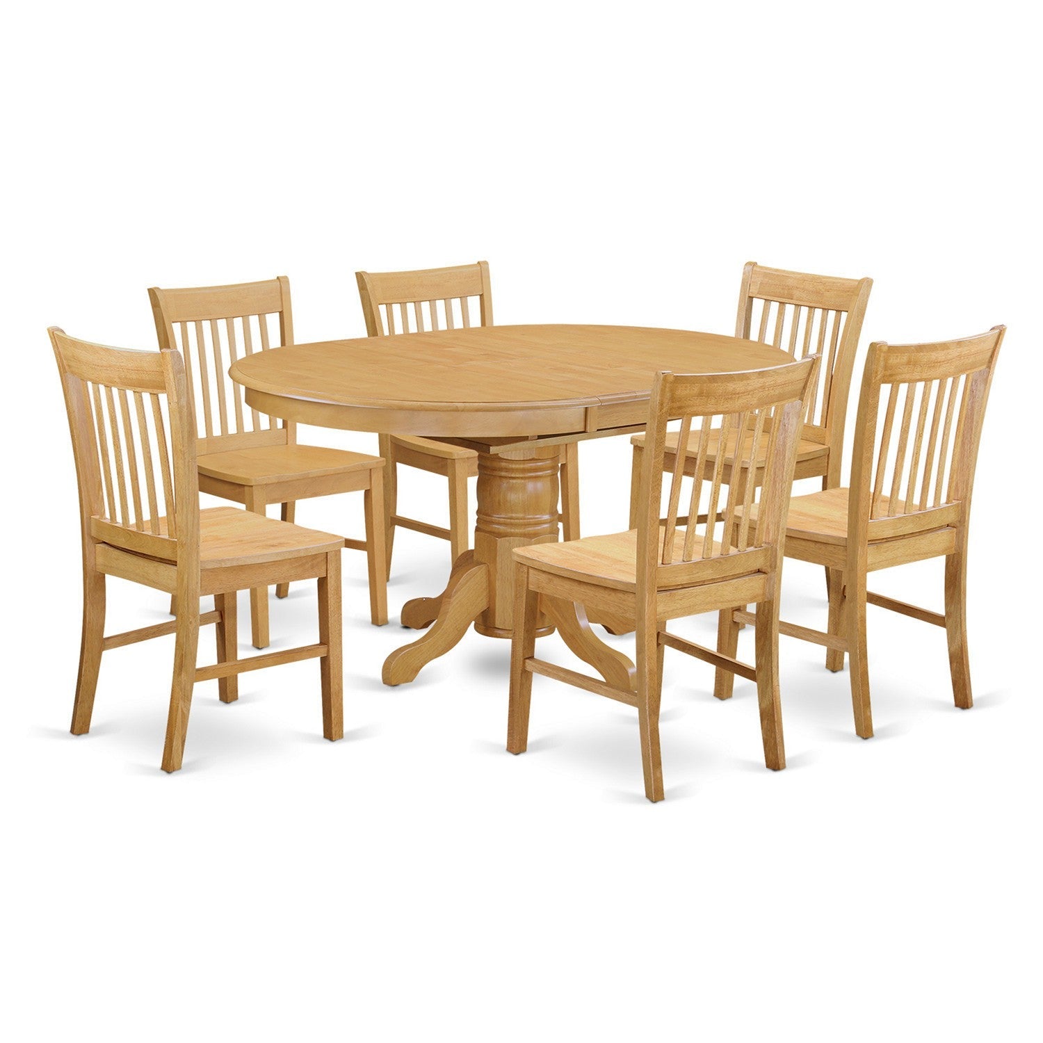 Juego de comedor de 7 piezas East West Furniture AVNO7-OAK-W compuesto por una mesa de comedor ovalada con hojas de mariposa y 6 sillas de cocina.