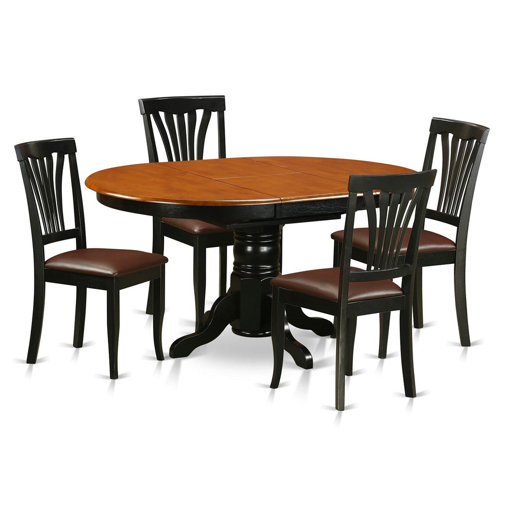 Juego de mesa de comedor de 5 piezas East West Furniture AVON5-BLK-LC para 4 personas. Incluye una mesa de cocina ovalada con diseño de hojas de mariposa y 4 sillas de comedor de cocina de cuero sintético.