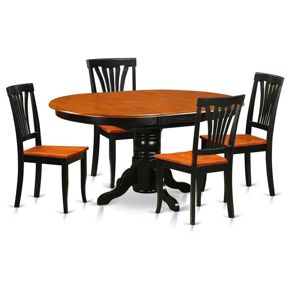 El juego de comedor de 5 piezas East West Furniture AVON5-BLK-W incluye una mesa de comedor ovalada con hojas de mariposa y 4 sillas de cocina.