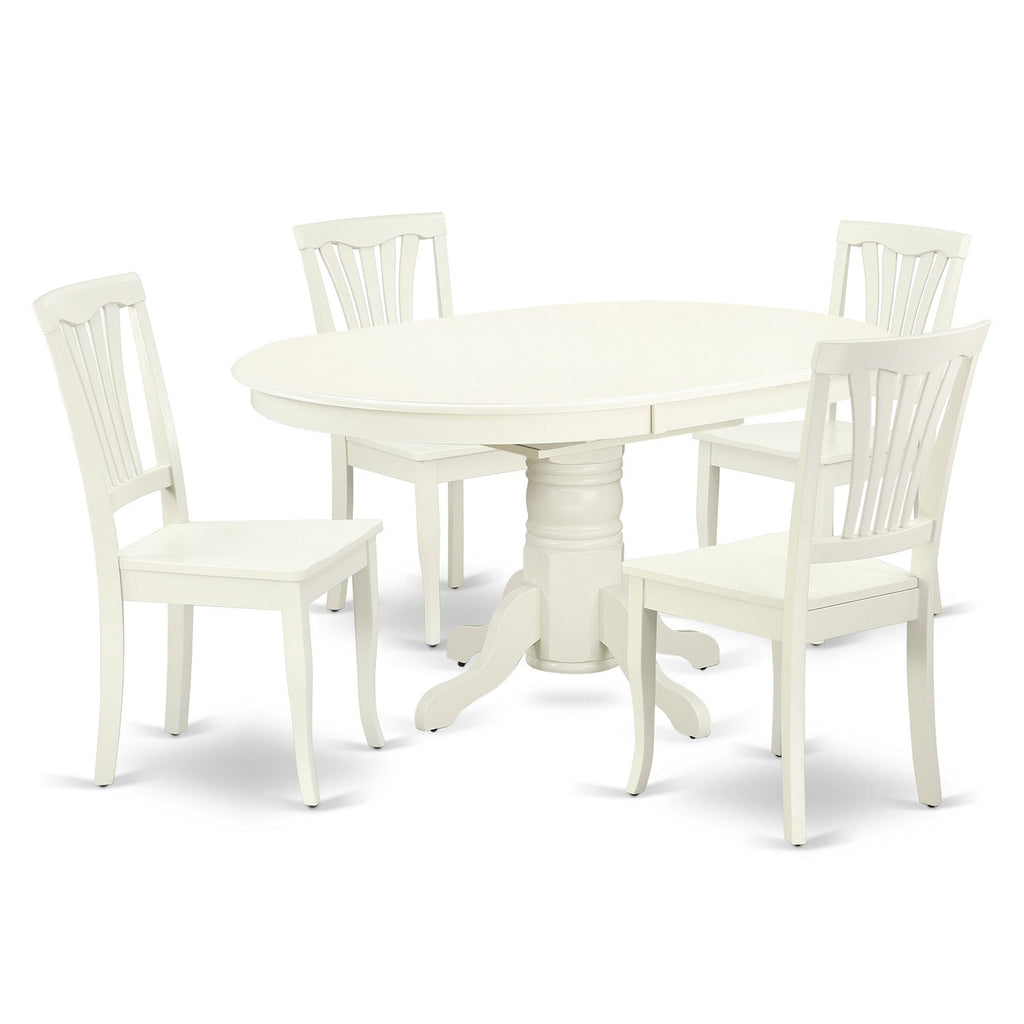 Juego de mesa de comedor de 5 piezas East West Furniture AVON5-LWH-W para 4 personas. Incluye una mesa de cocina ovalada con diseño de hojas de mariposa y 4 sillas de comedor.