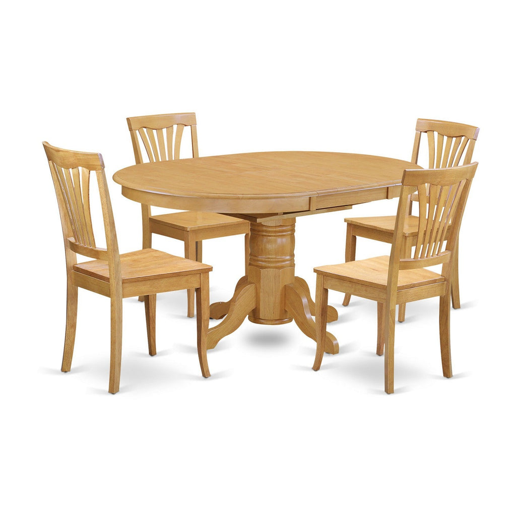 East West Furniture AVON5-OAK-W 5 Piece Dinette Set for 4 Includes an Oval Dining Room Table with Butterfly Leaf and 4 Kitchen Dining Chairs