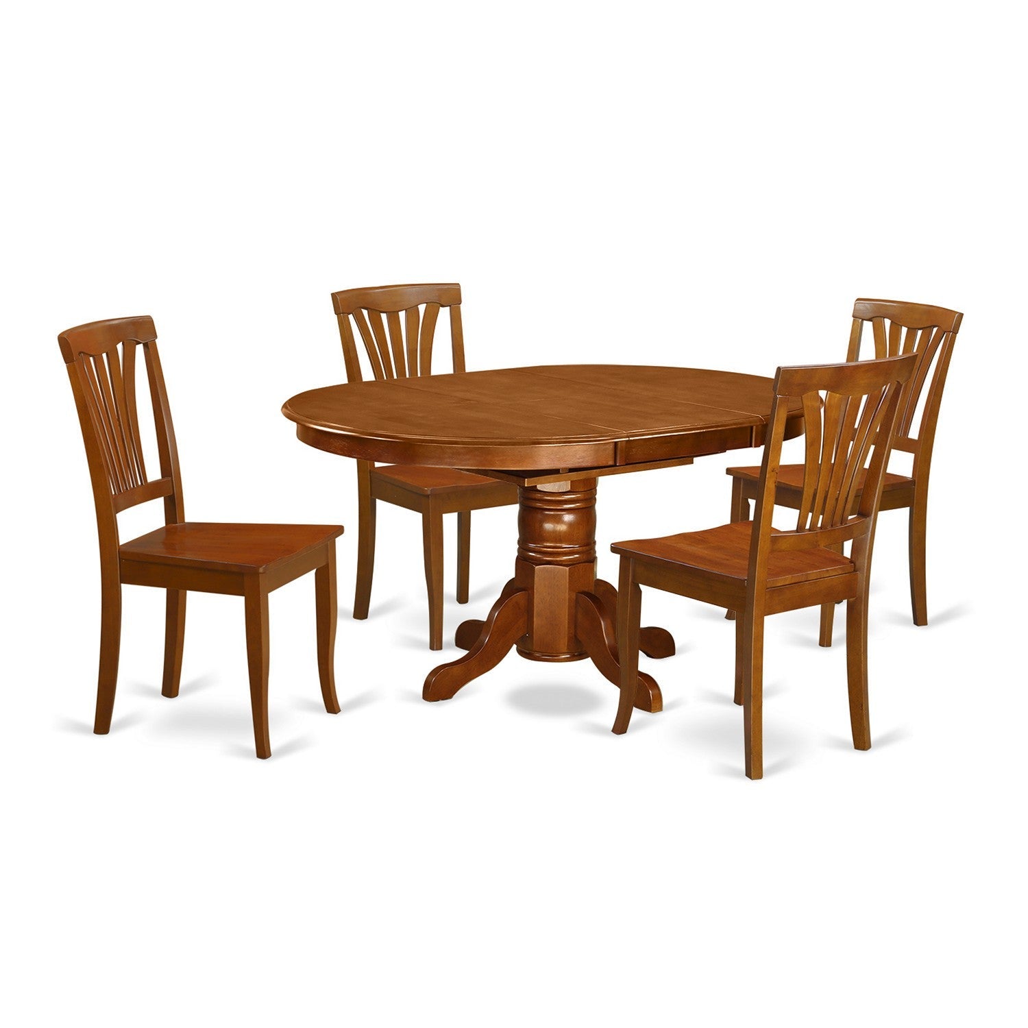 El juego de muebles de comedor de 5 piezas East West Furniture AVON5-SBR-W incluye una mesa de cocina ovalada con hojas de mariposa y 4 sillas de comedor.