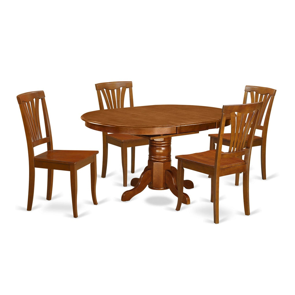 El juego de muebles de comedor de 5 piezas East West Furniture AVON5-SBR-W incluye una mesa de cocina ovalada con hojas de mariposa y 4 sillas de comedor.