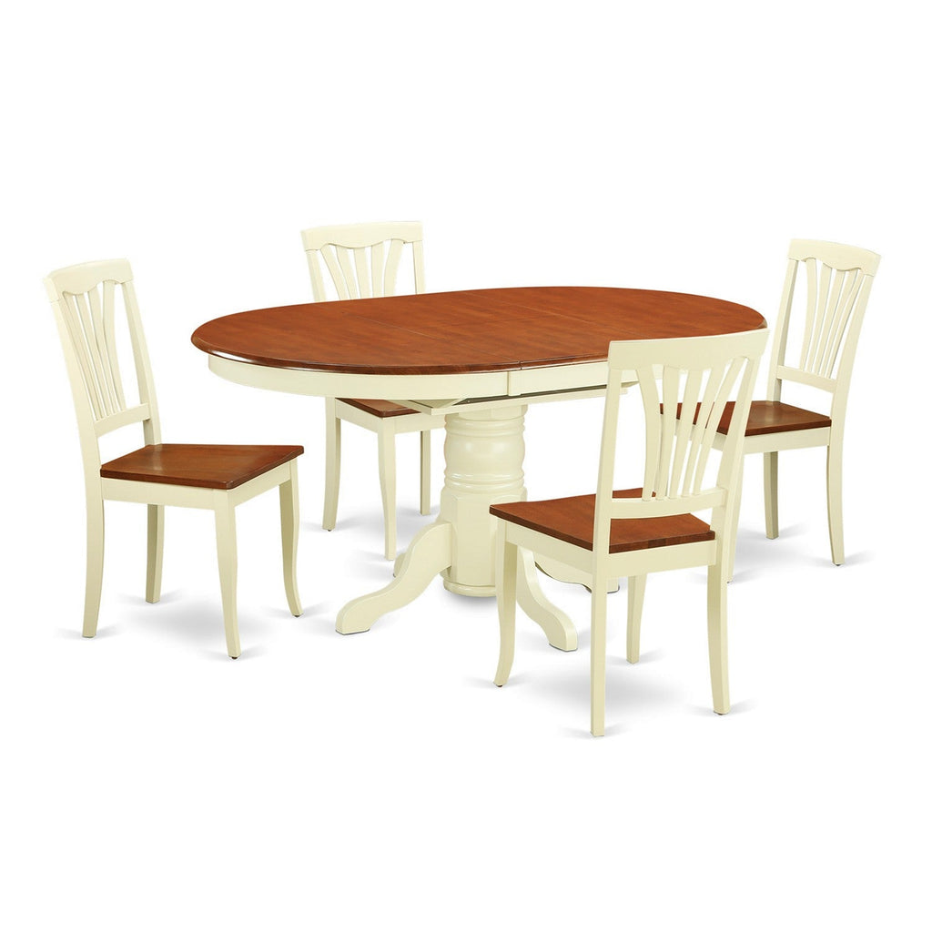 El juego de muebles de comedor de 5 piezas East West Furniture AVON5-WHI-W incluye una mesa ovalada de madera con hojas de mariposa y 4 sillas de comedor de cocina.