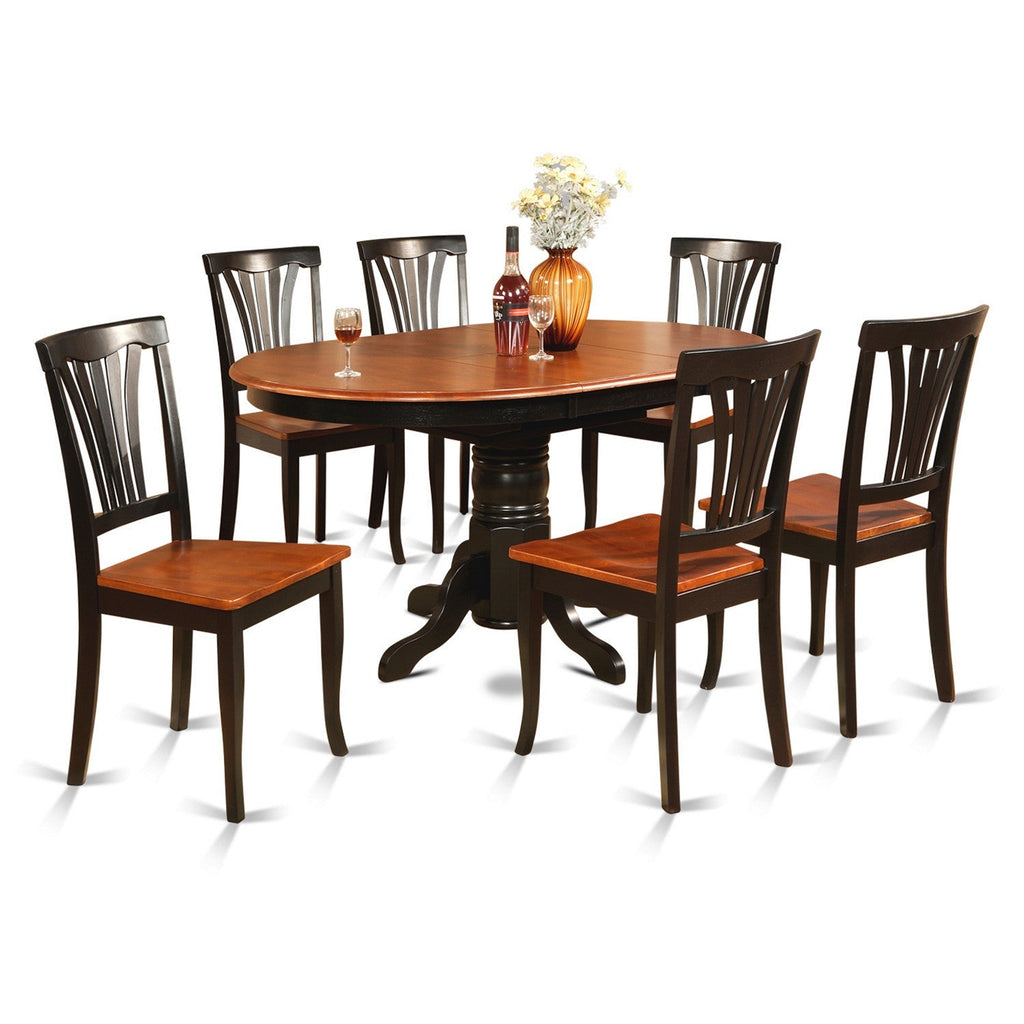 Juego de comedor de 7 piezas East West Furniture AVON7-BLK-W compuesto por una mesa de comedor ovalada con hojas de mariposa y 6 sillas de cocina.