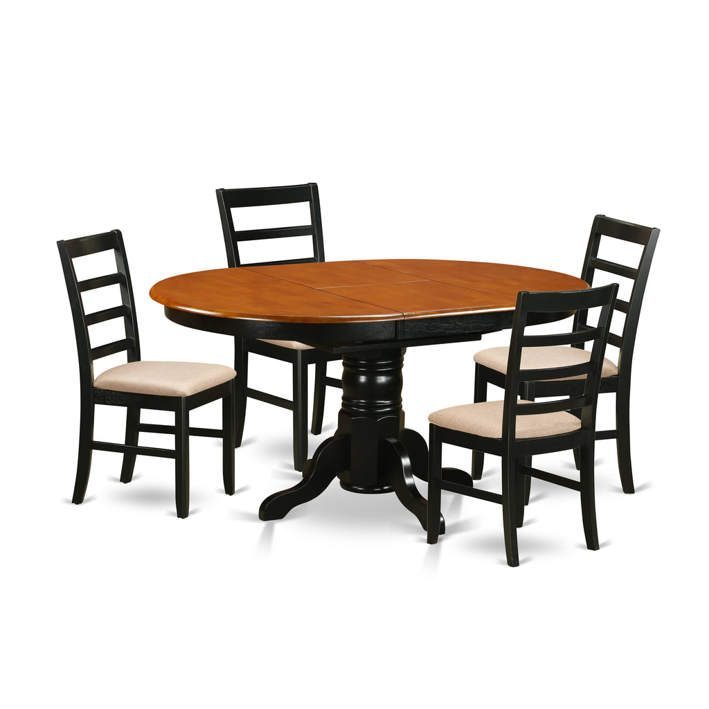 Juego de mesa de comedor East West Furniture AVPF5-BCH-C de 5 piezas para 4 personas. Incluye una mesa de cocina ovalada con diseño de hojas de mariposa y 4 sillas de comedor de cocina de tela de lino.