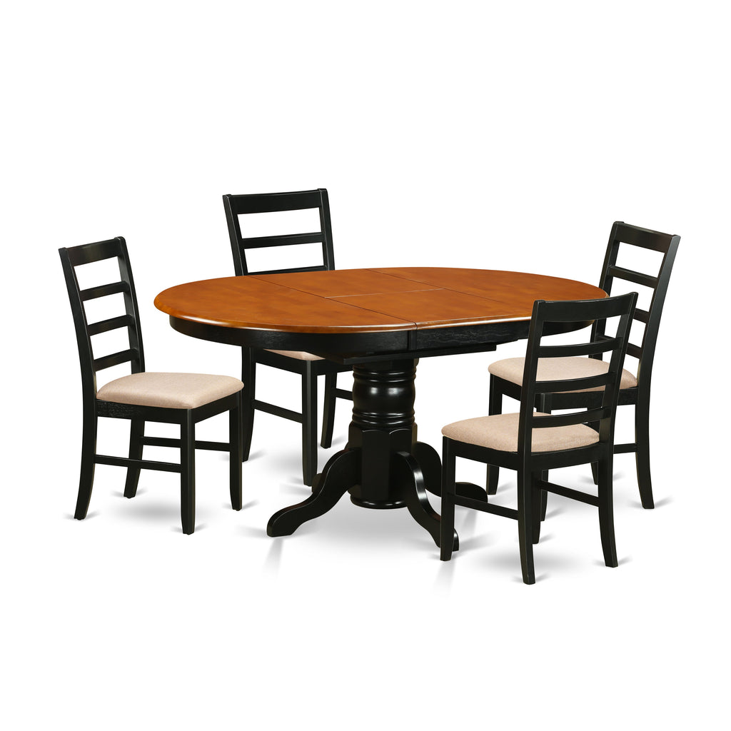 East West Furniture AVPF5-BCH-C 5 Piece Dining Table Set for 4 Includes an Oval Kitchen Table with Butterfly Leaf and 4 Linen Fabric Kitchen Dining Chairs, 42x60 Inch, Black & Cherry