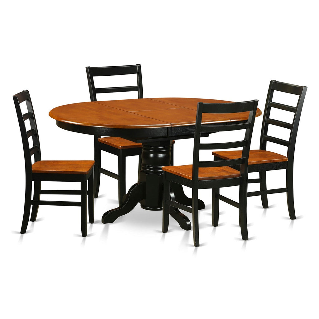 El juego de muebles de comedor de 5 piezas East West Furniture AVPF5-BCH-W incluye una mesa de cocina ovalada con hojas de mariposa y 4 sillas de comedor.