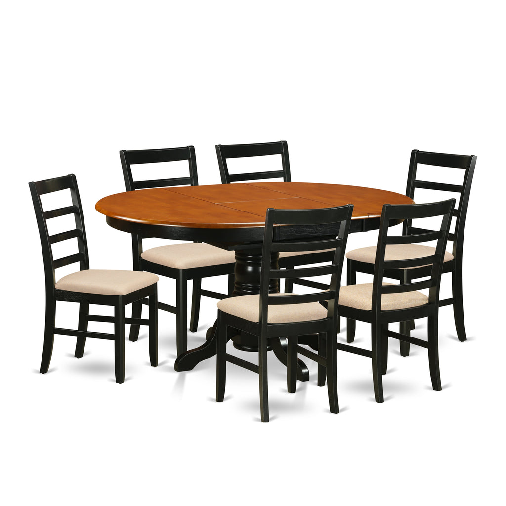 East West Furniture AVPF7-BCH-C 7 Piece Dining Table Set Consist of an Oval Dining Room Table with Butterfly Leaf and 6 Linen Fabric Upholstered Chairs, 42x60 Inch, Black & Cherry