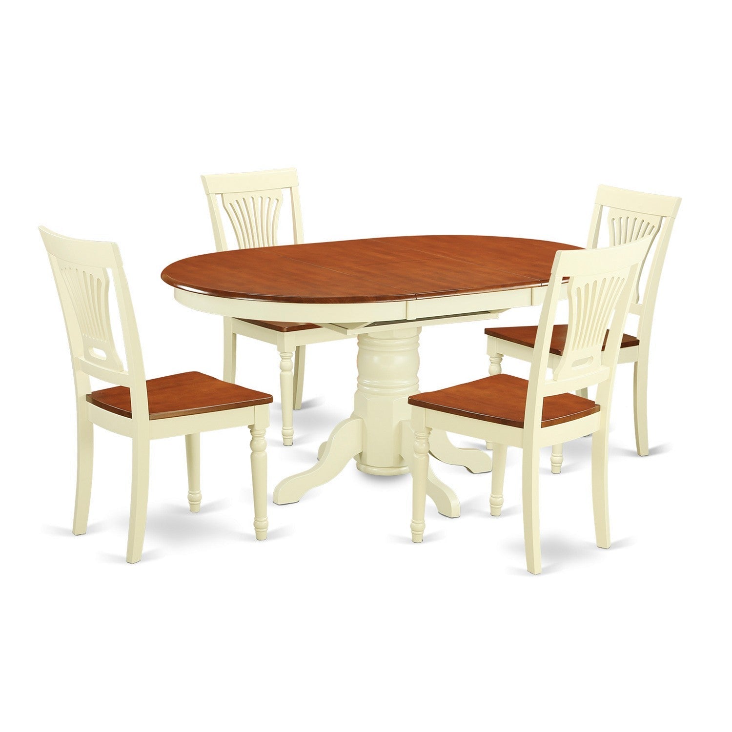 El juego de muebles de comedor de 5 piezas East West Furniture AVPL5-WHI-W incluye una mesa ovalada de madera con hojas de mariposa y 4 sillas de comedor de cocina.