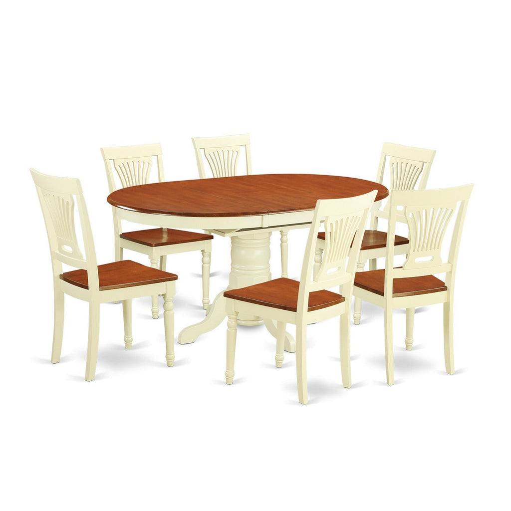 East West Furniture AVPL7-WHI-W 7 Piece Dining Room Furniture Set Consist of an Oval Kitchen Table with Butterfly Leaf and 6 Dining Chairs, 42x60 Inch, Buttermilk & Cherry