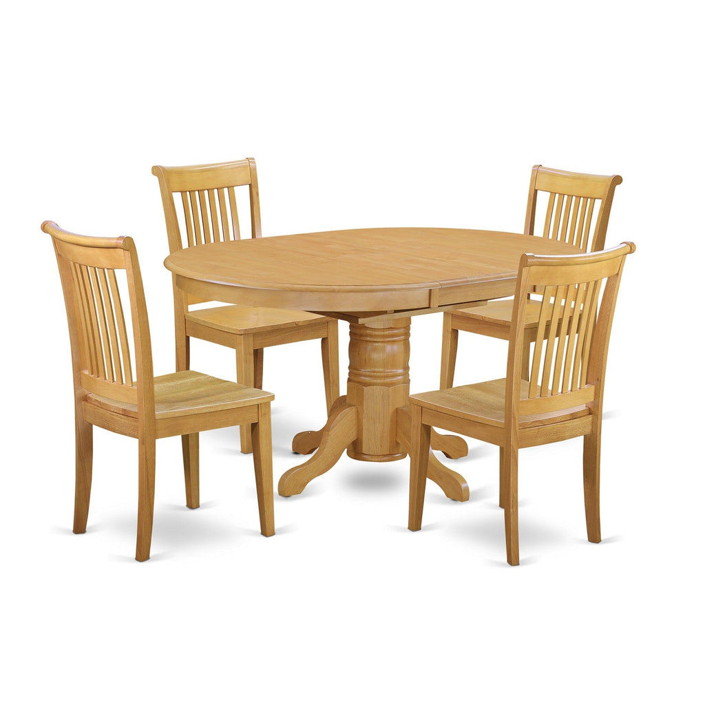 East West Furniture AVPO5-OAK-W 5 Piece Dining Room Furniture Set Includes an Oval Wooden Table with Butterfly Leaf and 4 Kitchen Dining Chairs, 42x60 Inch, Oak