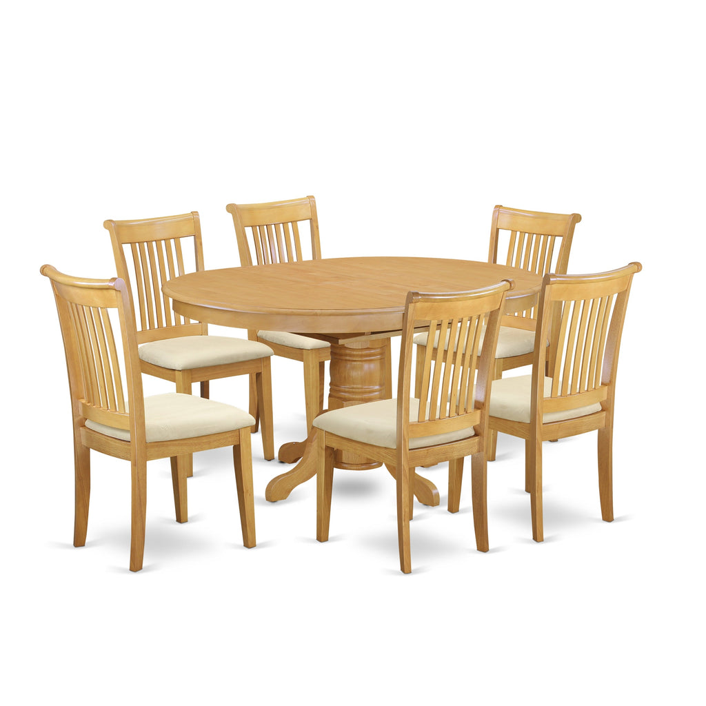 East West Furniture AVPO7-OAK-C 7 Piece Modern Dining Table Set Consist of an Oval Wooden Table with Butterfly Leaf and 6 Linen Fabric Dining Room Chairs
