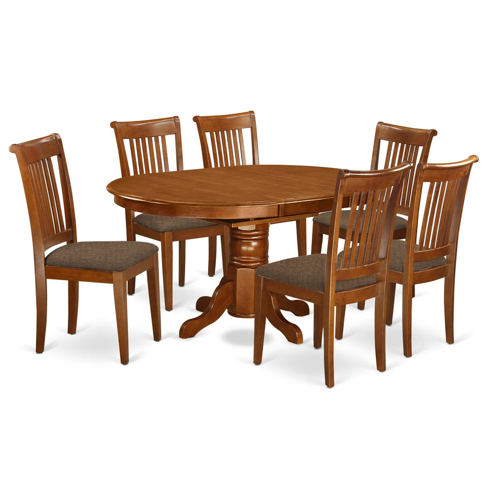 East West Furniture AVPO7-SBR-C 7 Piece Dining Set Consist of an Oval Dining Room Table with Butterfly Leaf and 6 Linen Fabric Upholstered Kitchen Chairs