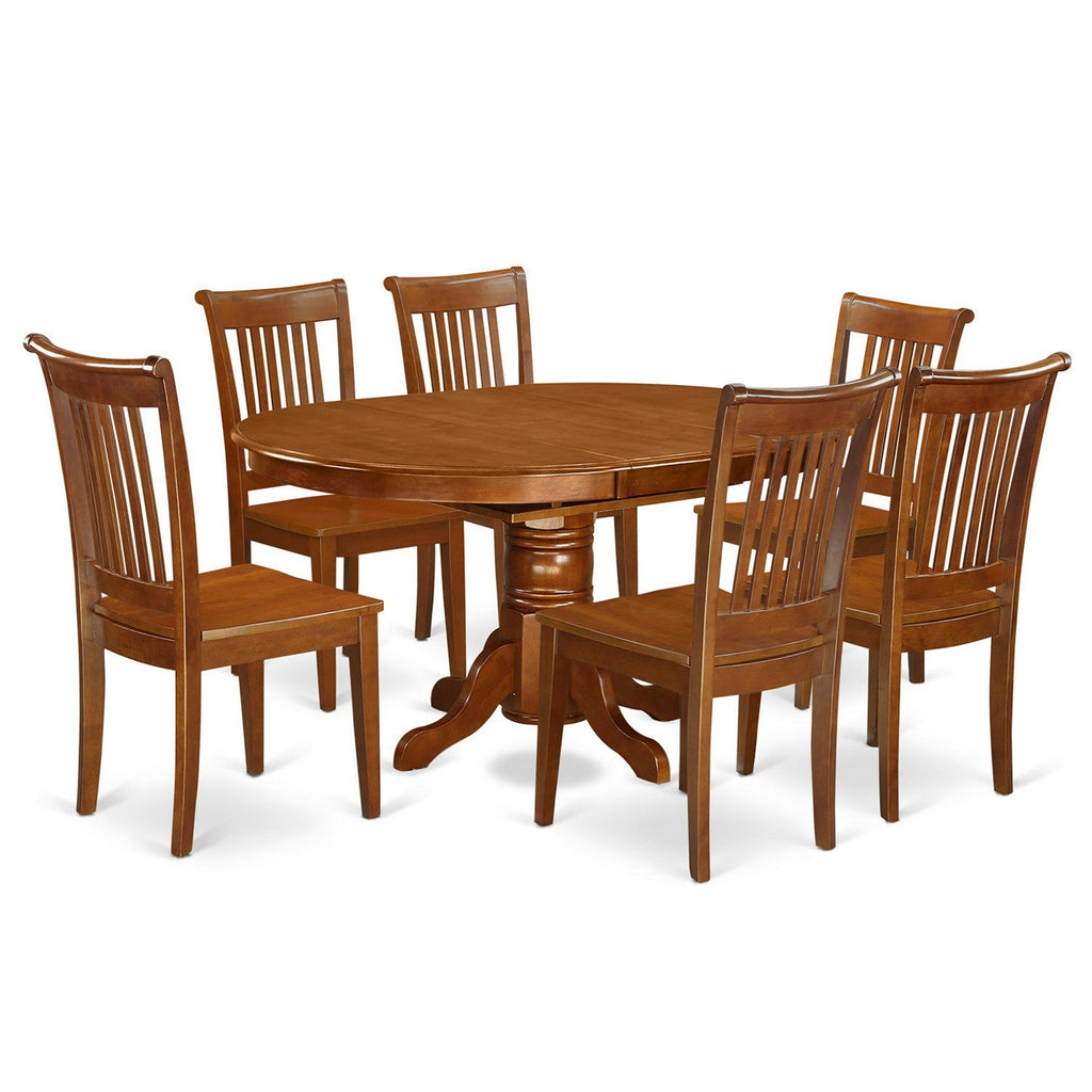 East West Furniture AVPO7-SBR-W 7 Piece Dining Table Set Consist of an Oval Dining Room Table with Butterfly Leaf and 6 Wood Seat Chairs, 42x60 Inch, Saddle Brown