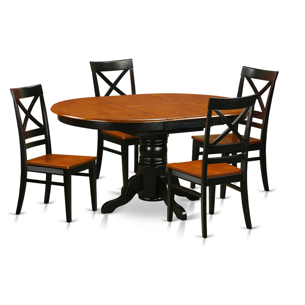Juego de comedor de 5 piezas East West Furniture AVQU5-BCH-W para 4 personas. Incluye una mesa de comedor ovalada con diseño de hojas de mariposa y 4 sillas de comedor de cocina.